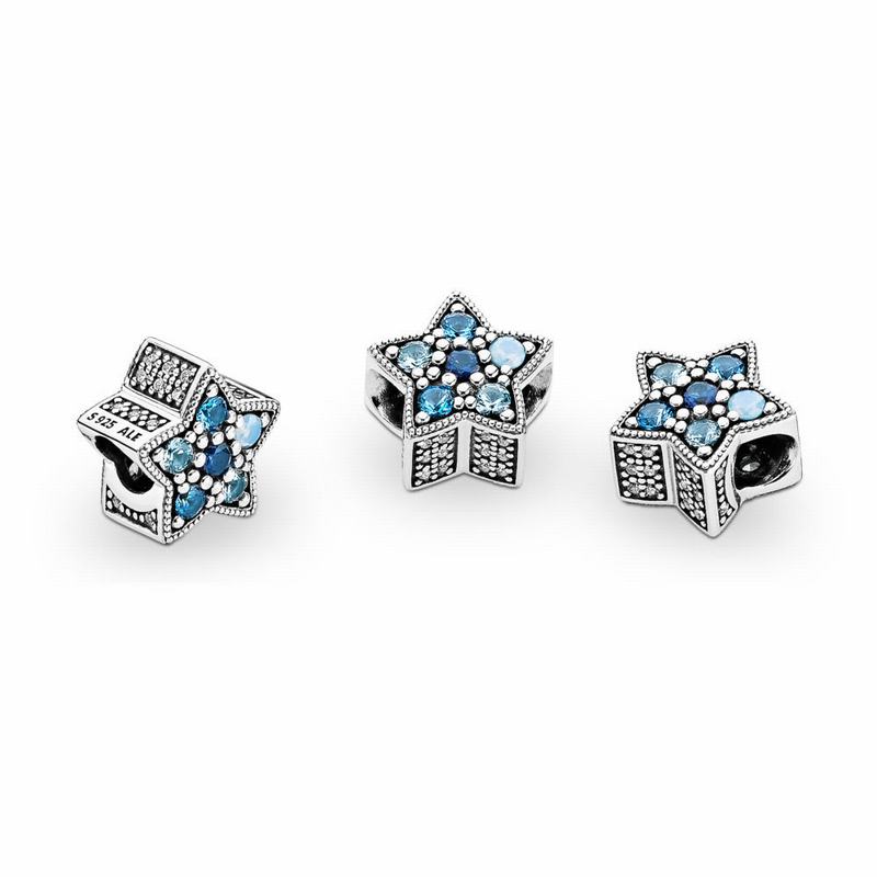 Pandora Bright Star Charm Ireland - Sterling Silver/Blue/Mixed Stones/Crystal - 625307FPT